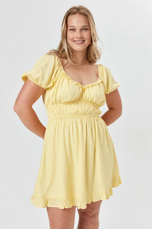 Mellow Yellow Puff Sleeve Ruffle Dress