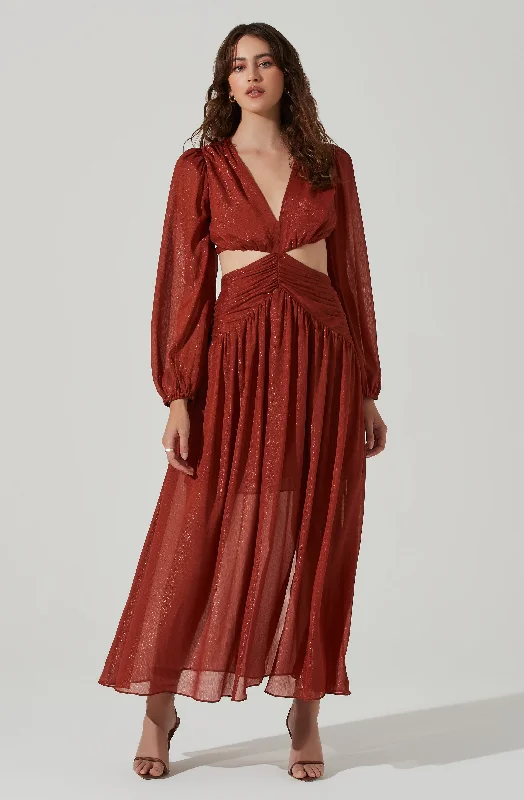 Metallic Twist Cutout Waist Maxi Dress