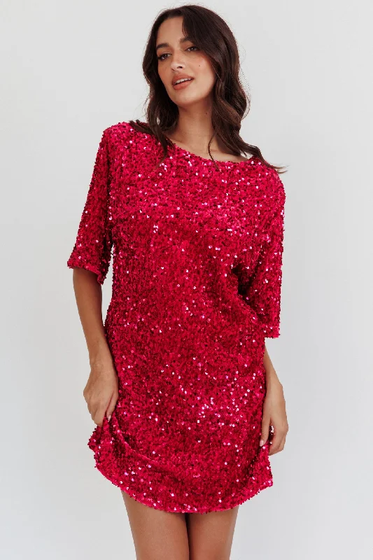 Miramar Backless Sequin Dress Fuchsia