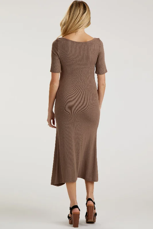 Mocha U Notched Maternity Midi Dress