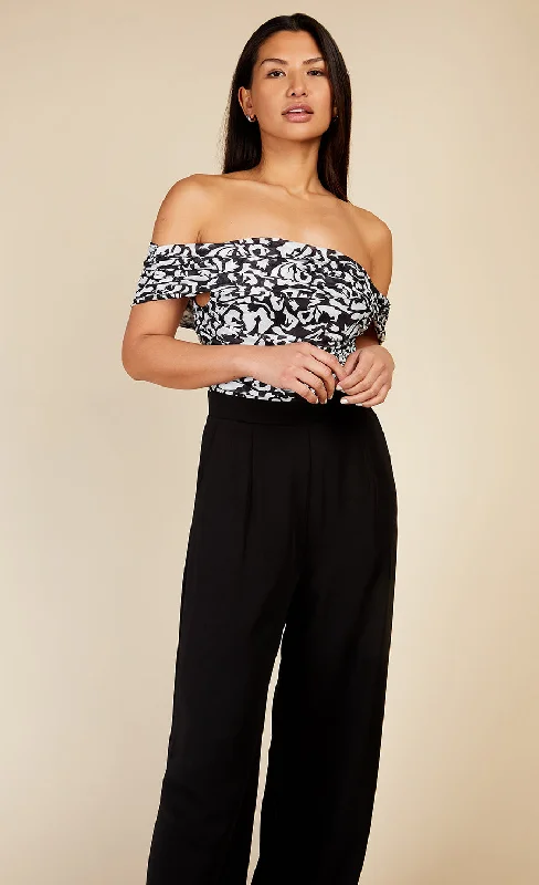 Monochrome Printed Mesh Bardot Jumpsuit