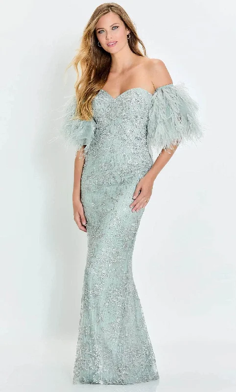 Montage by Mon Cheri M525 - Detachable Feathered Sleeve Strapless Evening Dress