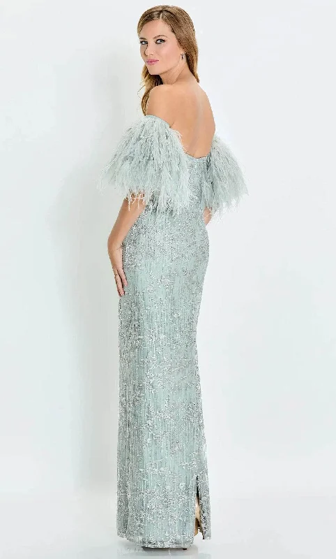 Montage by Mon Cheri M525 - Detachable Feathered Sleeve Strapless Evening Dress