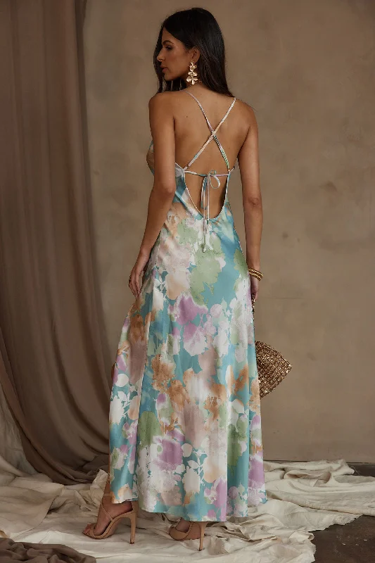 Natalia Pastel Floral Printed Maxi Dress