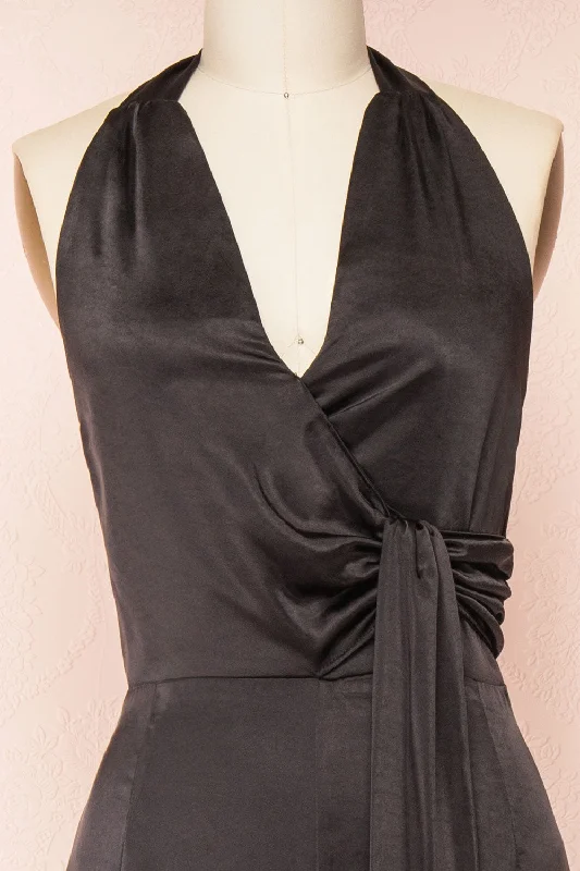 Paige Black | Sleeveless Satin Jumpsuit w/ Belt