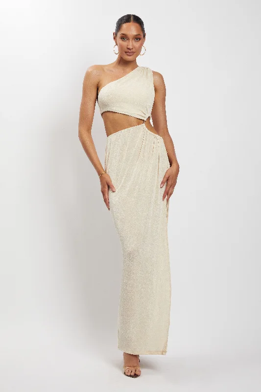 Paige Ruched Side Cut Out Maxi Dress - Nude