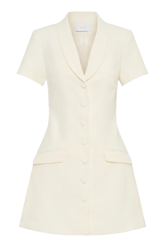 Paolina Collared Suiting Mini Dress - Ivory