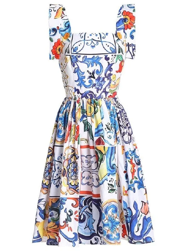 Penny Corset Print Dress - Blue Print