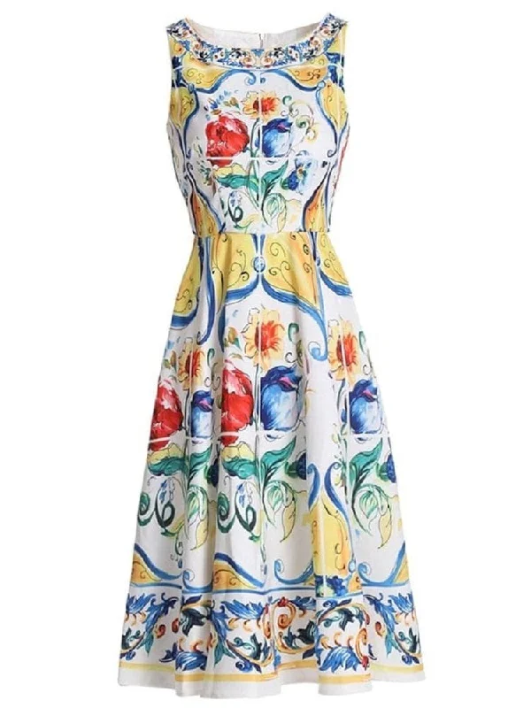 Penny Sleeveless Print Dress - White Print