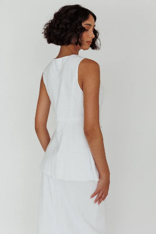 Philomena Button Vest Top White