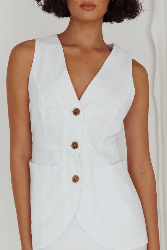 Philomena Button Vest Top White