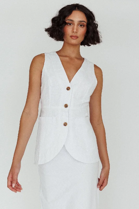 Philomena Button Vest Top White