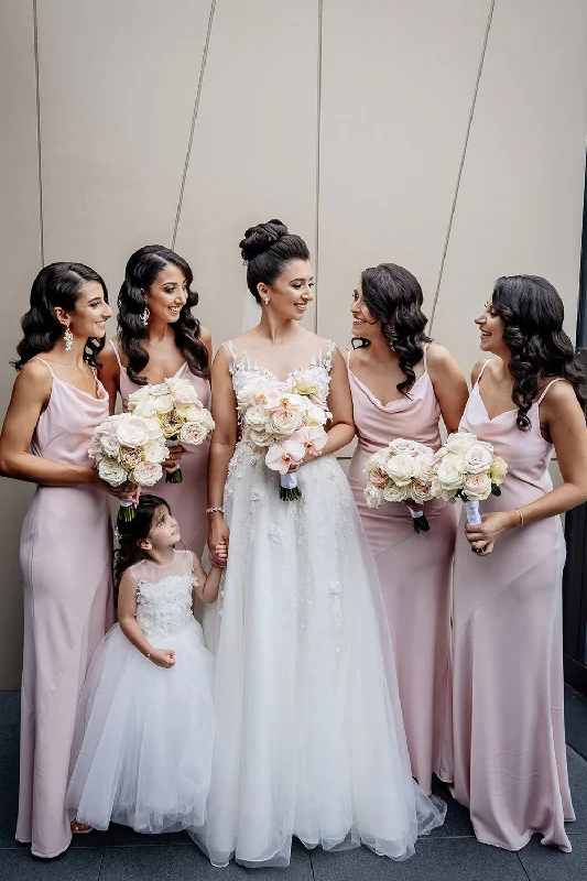 Pink Sheath Spaghetti Straps Long Bridesmaid Dress