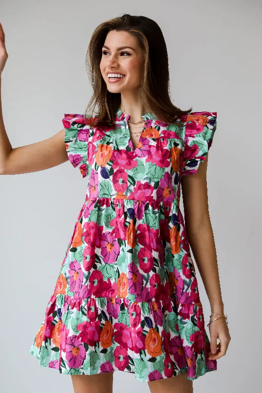 Precious Approach Fuchsia Floral Tiered Mini Dress