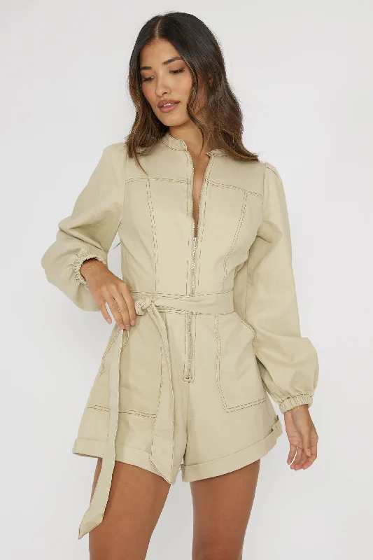 Real World Zip Front Romper Butter