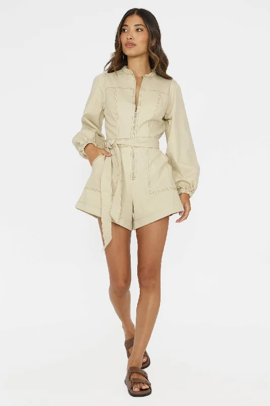 Real World Zip Front Romper Butter