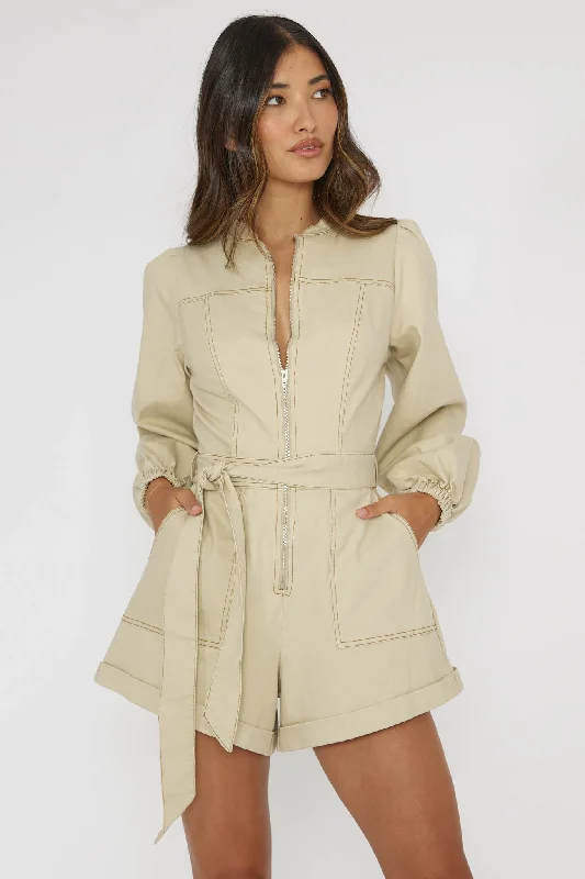 Real World Zip Front Romper Butter