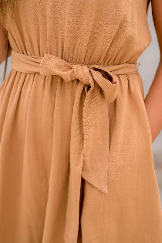 Ruffled V Tie Waist Dress