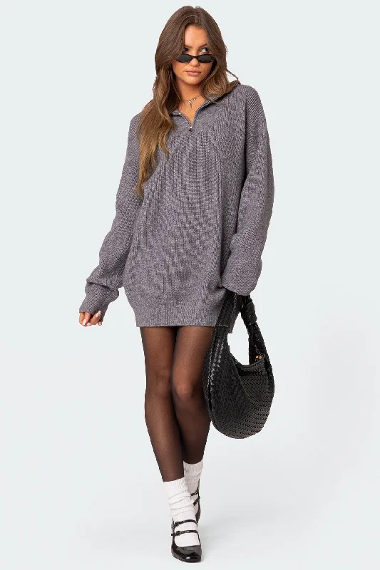 Quarter Zip Knit Mini Dress