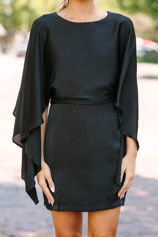 Seven Wonders Black Satin Cape Dress