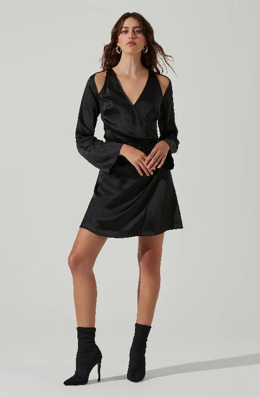 Shoulder Cutout Long Sleeve Satin Mini Dress