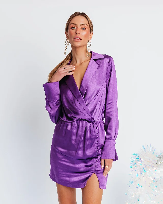 Stay Fashionably Focused Satin Collared Mini Dress