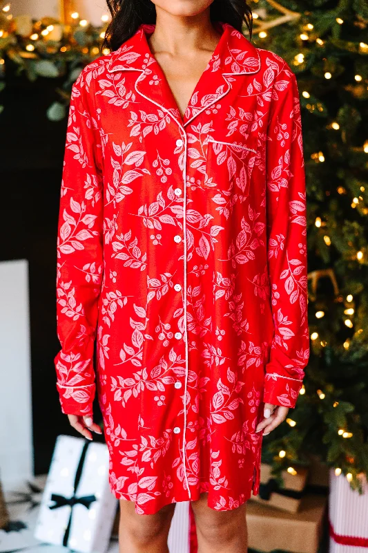 Staying In Red Floral Pajama Dress