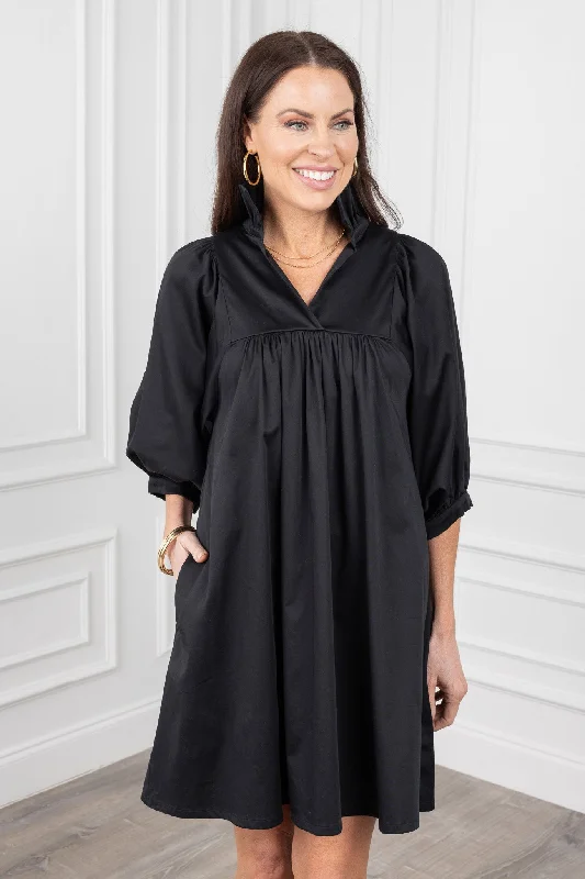 Stella Dress- Black Cotton Poplin by Emily McCarthy