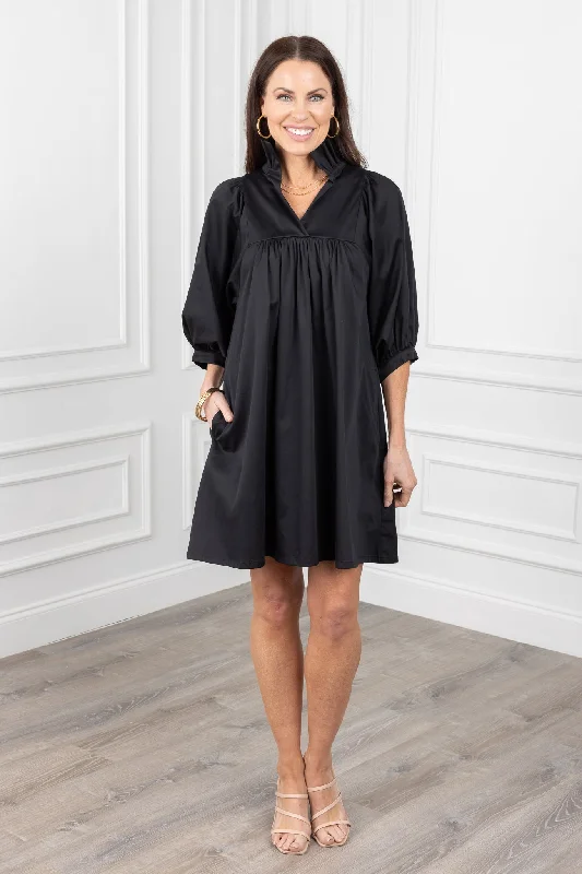 Stella Dress- Black Cotton Poplin by Emily McCarthy