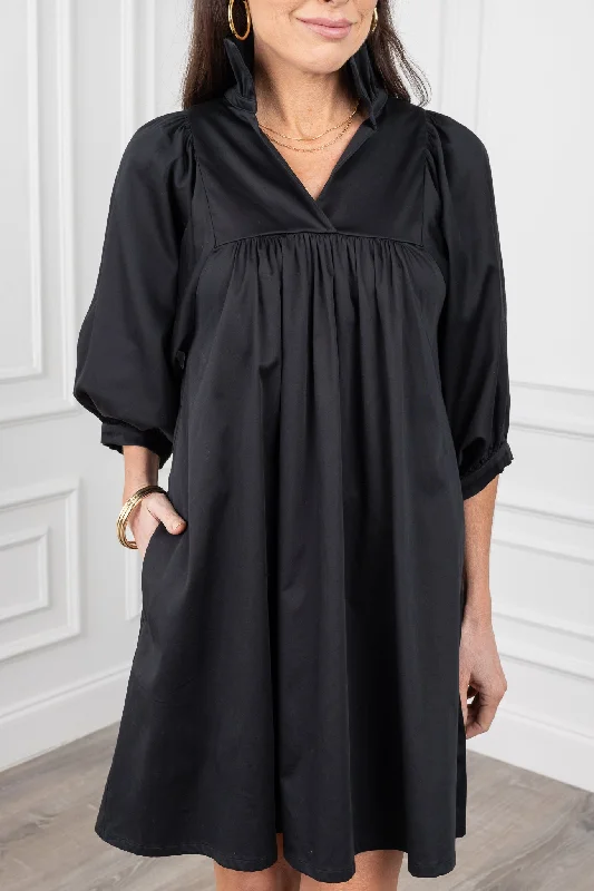 Stella Dress- Black Cotton Poplin by Emily McCarthy