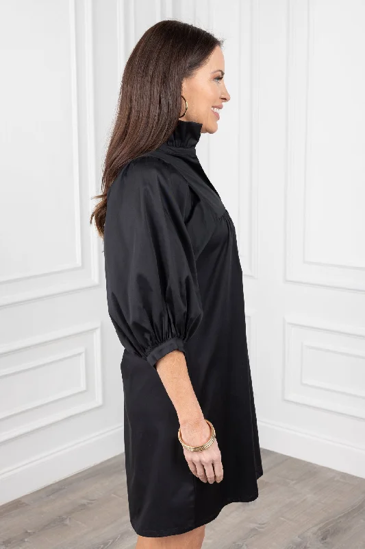 Stella Dress- Black Cotton Poplin by Emily McCarthy