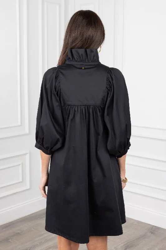 Stella Dress- Black Cotton Poplin by Emily McCarthy