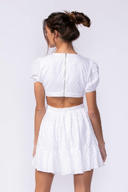 Summer Joy White Cutout Puff Sleeve Dress