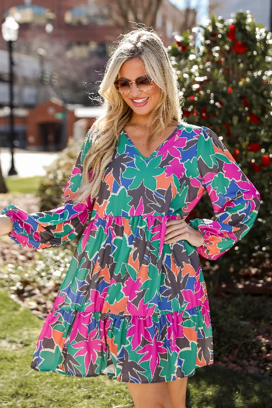 FINAL SALE - Sunnier Moments Green Floral Mini Dress