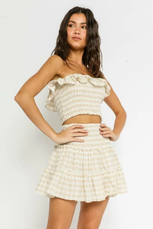 Take Me With You Khaki Gingham Two-Piece Dress