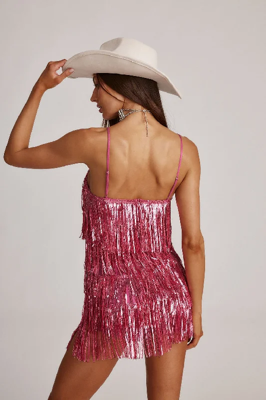 Talia Pink Sequin Fringe Romper