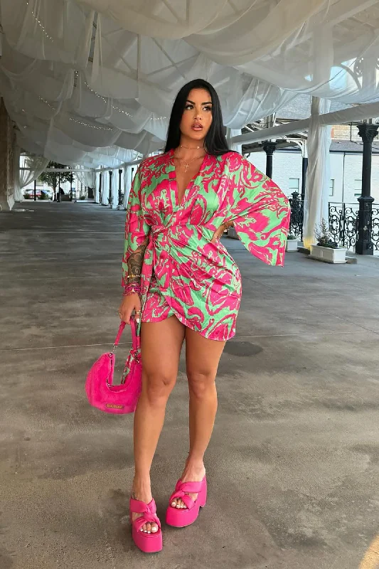 Vacation Ready Mini Dress - Fuchsia/combo