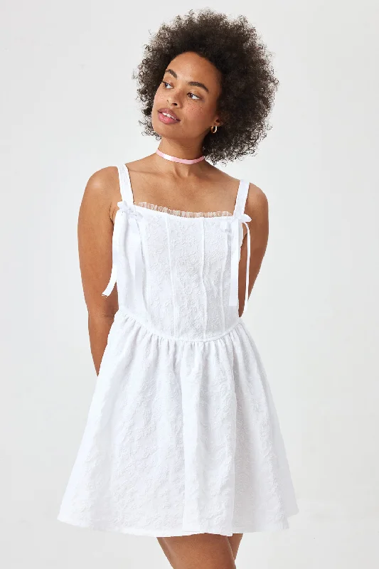 White Embossed Sling Dress