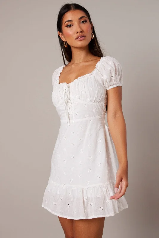 White Fit and Flare Dress Short Sleeve