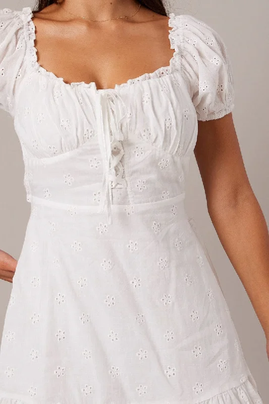 White Fit and Flare Dress Short Sleeve