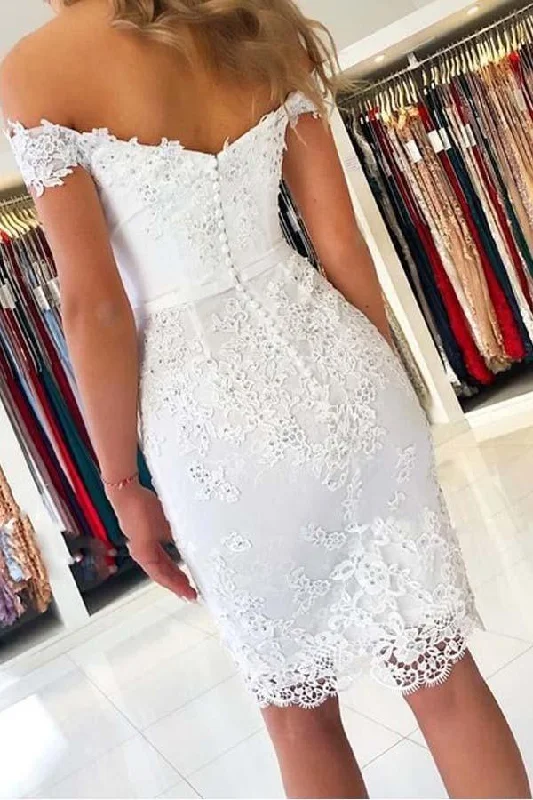 White Mermaid Lace Appliques Off the Shoulder Homecoming Dress PD287