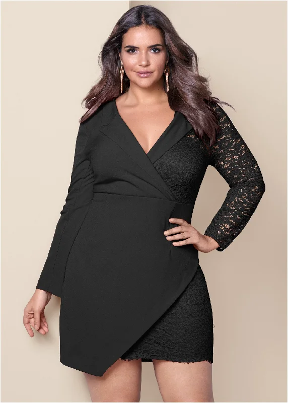 Lace surplice detail dress - Black