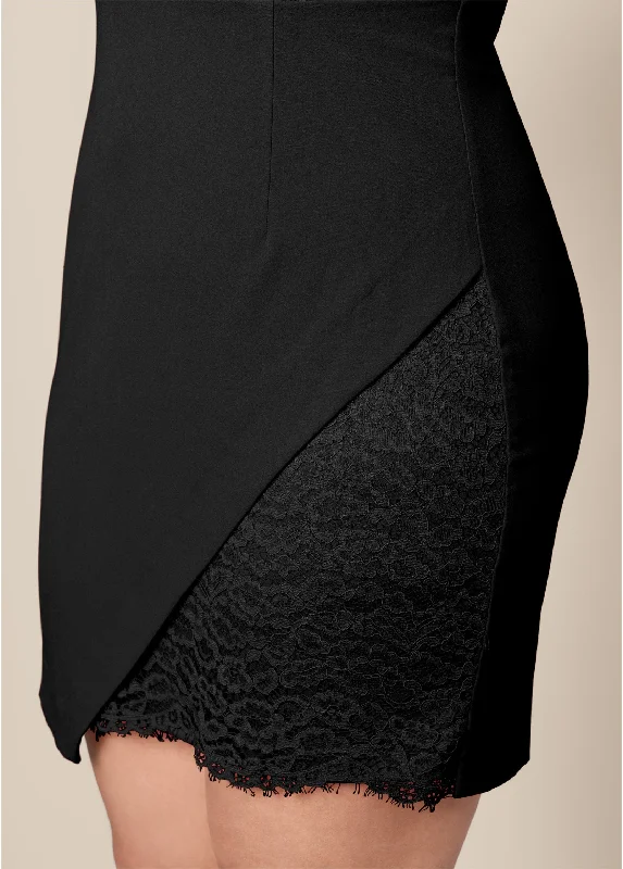 Lace surplice detail dress - Black