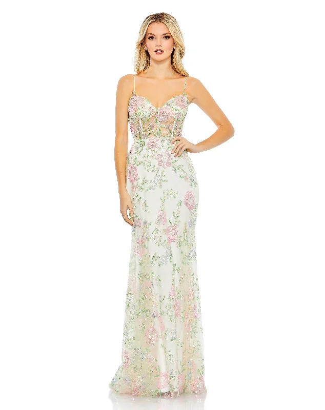 Embellished Sleeveless Illusion Corset Gown