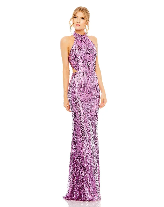 Open Back High Neck Sequin Gown