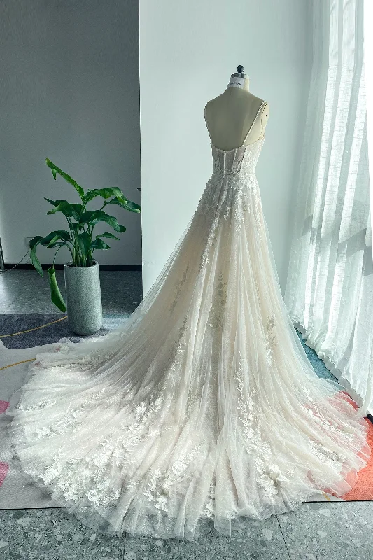 A-Line Court Train Lace Tulle Wedding Dress CW3140