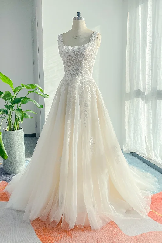 A-Line Court Train Lace Tulle Wedding Dress CW3153