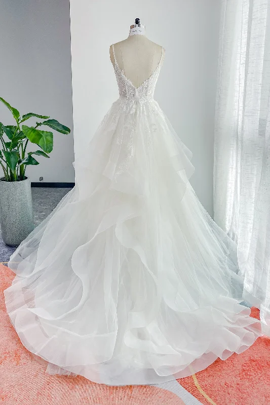 A-Line Court Train Lace Tulle Wedding Dress CW3154