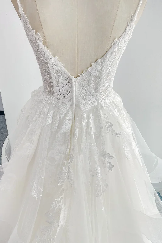 A-Line Court Train Lace Tulle Wedding Dress CW3154