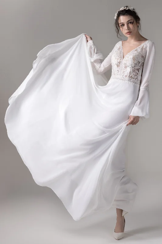 A-Line Floor Length Lace Chiffon Wedding Dress CW2778